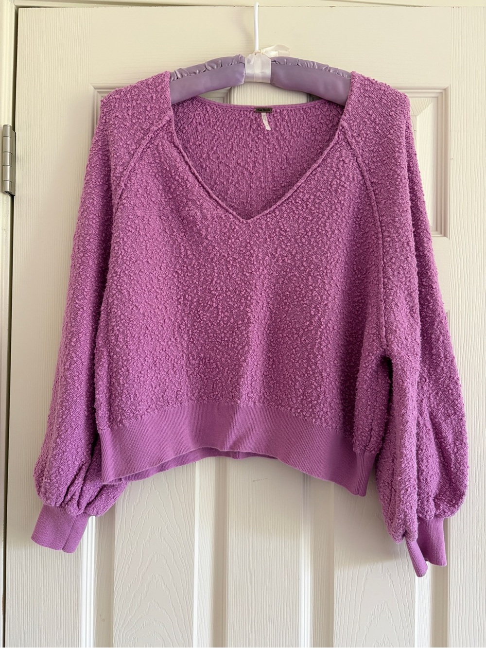 Free People Found My Friend V-Neck Purple Women's Textured Sweater Size Small